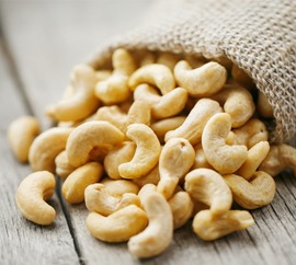 Fresh cashews from burlap sack